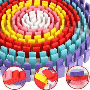 파인 우드로 만든 120개의 다채로운 건물 블록, 교육용 조기 교육 목재 장난감 도미노 (랜덤 색상)