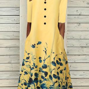 봄과 여름을 위한 플러스 사이즈 플로럴 프린트 버튼 프론트 드레스, 캐주얼한 노치 넥 반팔 드레스, 여성용 플러스 사이즈 의류
