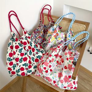 플로럴 숄더백, 한국 트렌디 스타일 토트, 대용량, 여성용 통근 가방, 목가적 꽃무늬 프린트 핸드백