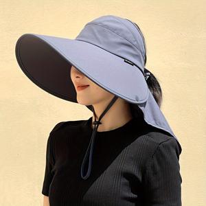 여성을 위한 넓은 모자와 어깨를 덮는 햇빛 차단용 모자, 하이킹과 해변 여행을 위한 여름 UV 차단용 홀로우 탑 디자인, 야외 목 보호 대형 선 모자