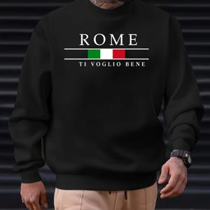 로마와 이탈리아 국기 그래픽 프린트, 긴 소매가 있는 스웨트셔츠, 남성용 창의적인 약간 유연한 크루 넥 풀오버, 봄 가을과 겨울용