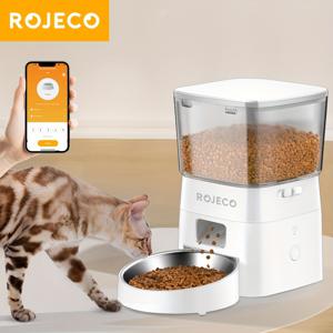 ROJECO 자동 고양이 급식기, 앱 제어 기능이 있는 2L/68oz WiFi 자동 고양이 사료 디스펜서, 스테인레스 스틸 그릇 및 이중 전원 공급 장치가 있는 시간 제한 고양이 급식기, 1-6끼 식사, 어댑터 포함되지 않음