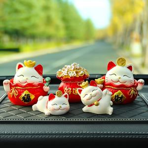 크리 에이 티브 중국어 행운의 고양이 자동차 장식, 귀여운 만화 새끼 고양이 행운의 돈 가방 장식 홈 자동차 장식