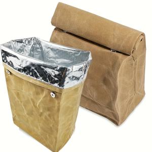 1pc 캔버스 점심 가방 모조 크래프트 종이 방수 열 절연 대용량 점심 상자 재사용 및 휴대용