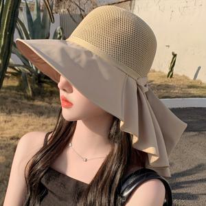Bowknot 장식 양동이 모자, 메쉬 속이 빈 와이드 브림 양산 여름 패션 어부 모자 여성을위한