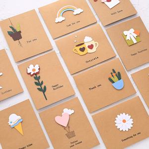 12개의 아름다운 창의적인 간단한 인사 카드 삼차원 생일 축하 감사 교사의 날 신선한 미니 기념 카드