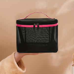간단한 메쉬 화장품 가방, 지퍼가 달린 휴대용 세면도구 핸드백, 완벽한 여행 메이크업 보관 가방