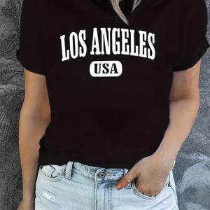 로스앤젤레스와 미국 편지 그래픽 스포츠 티셔츠, 라운드 넥 반팔 운동복 상의, 여성용 액티브웨어