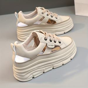 여성용 컷아웃 디자인 플랫폼 스니커즈, 캐주얼한 레이스 업 아웃도어 신발, 편안한 로우탑 신발