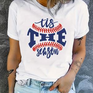 창의적인 야구 그래픽 반팔 스포츠 티셔츠, 라운드 넥 반팔 러닝 운동복 상의, 여성용 액티브웨어