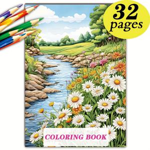 성인용 야생화 A4 색칠 공부 - 32페이지, 스트레스 해소 & 휴식, 생일, 휴일 및 특별한 날을 위한 완벽한 선물.