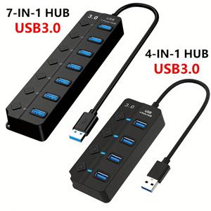 USB 허브 3.0 고속 멀티 USB 분배기 어댑터 7 포트 다중 확장기 허브 Usb 스위치 긴 케이블 PC 액세서리