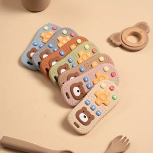 귀여운 곰 실리콘 아기 Teether - 신생아를 위한 원격 제어 모양 식품 등급 젖니 장난감 - 감각 젖니 장난감, 할로윈, 추수감사절 및 크리스마스 선물