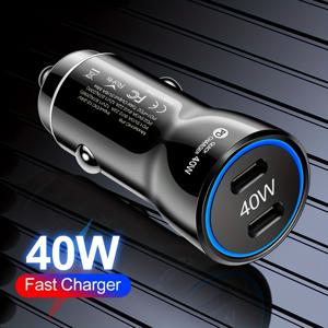 40W 듀얼 PD 차량용 충전기 USB 유형 C 고속 충전 차량용 전화 어댑터 빠른 충전 3.0 차량용 라이터 차량용 충전기
