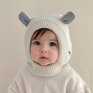1pc 어린이 니트 모자, 가을 겨울에 아기 소년 & 소녀를 위해 늘어선 귀여운 귀 양털이있는 따뜻한 풀오버 모자