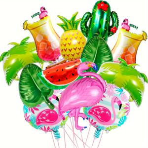 하와이안 파티 풍선 세트 12개, 알로하 테마 호일 헬륨 풍선 세트에는 대형 플라밍고, 야자수 잎, 텀블러 안경, 파인애플, 코코넛 트리 및 선인장 풍선이 포함되어 있습니다. 여름 해변 생일 휴가 축제를 위한 방 장식