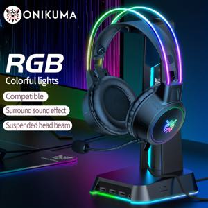 마이크가 있는 ONIKUMA 게임용 헤드셋, RGB 알루미늄 프레임, 서라운드 사운드, PC 휴대 전화와 호환 가능