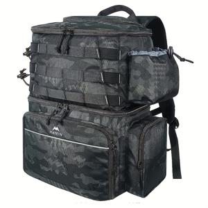 낚시 도구 보관용 배낭 쿨러, 막대기 홀더가있는 대형 낚시 가방, 야외 캠핑 하이킹 휴대용 전술 스포츠 가방