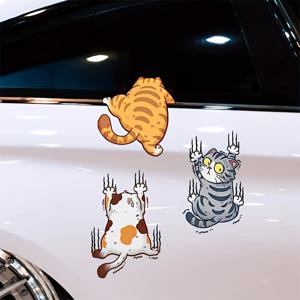 비닐 자동차 스티커, 세 고양이 스크래치 커버 자동차, 트럭, 오토바이, 벽, 창용 재미있는 범퍼 데칼(중형)
