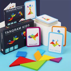 60pcs 플래시 카드 나무 탕그램 직소 보드 게임, 몬테소리 교육 장난감 어린이를위한 초기 교육 지능 숫자 문자 기하학적 모양 장난감