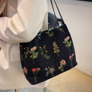 아름다운 꽃 어깨 가방, 유행하는 자수 토트백, 여성을 위한 민족적인 스타일 핸드백