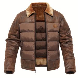 가을 겨울을 위한 멋진 인조 모피 칼라 퀼팅 자켓, 남성용 캐주얼 보온성 있는 PU 가죽 자켓