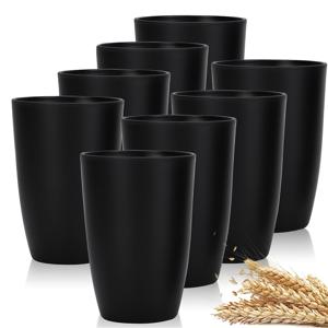 8개, 12oz 밀짚 컵, 음료 컵, BPA 프리, 내구성 및 적층 가능 커피, 주스, 물 - 블랙, 가정 주방 용품