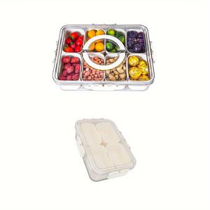 뚜껑과 손잡이가 있는 1인용 피크닉 상자, 다양한 과자, 과일, 견과류를 쉽게 휴대할 수 있고, 다양한 간식과 토핑을 위한 분할 형태의 간식 그릇