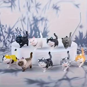 9pcs 미니 풍경 고양이 장식품, 미니어처 새끼 고양이 동상, 인형 집에 대한 현실적인 고양이, DIY 마이크로 풍경 고양이 조각