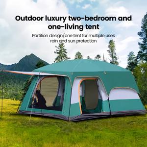 캠핑 가족 텐트 3-12 사람 더블 레이어 특대 2 방 두꺼운 방수 야외 가족 캠프 투어 장비 하이킹