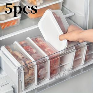 밀봉 뚜껑이 있는 5개 세트 투명 플라스틱 식품 보관용기, 2000Ml - 고기, 과일, 채소에 적합 | 냉동고 사용 가능 & 재사용 가능.