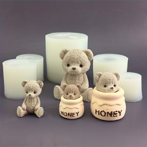 1pc 곰 허니팟 실리콘 금형 꿀 항아리 귀여운 곰 동물 장식 실리콘 금형 DIY 초콜릿 케이크 금형 촛불 만들기 용품