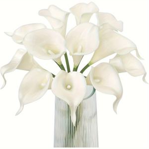 12개 흰색 칼라 백합 인공 꽃 부케 - 결혼식 신부 샤워 축하 선물 가정 장식 인조 칼라 백합 꽃