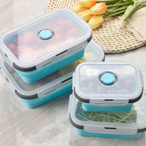 공간 절약형 접이식 실리콘 식품 보관용기 - BPA 프리, 전자레인지 및 식기세척기 사용 가능, 남은 음식 및 도시락 상자에 적합.