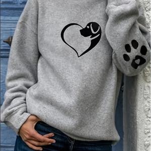 Dog & Heart & Paw 프린트 후디, 캐주얼 긴 소매 후디 스웨트셔츠, 여성 의류