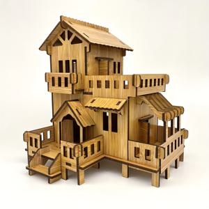 나무로 만든 3D 퍼즐, 서양식 집 모형 만들기, DIY 레이저 컷 조립 모형 키트 브레인 티저 퍼즐 교육용 라 페르메