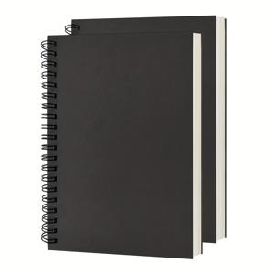 2-Pack 빈 나선형 노트북, 소프트 커버, 스케치북, 100 페이지 / 50 매, 7.5 인치 X 5.1 인치, 100GSM, (검정색)