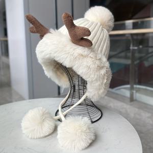 1pc 레트로 패션 플러시 다용도 겨울 트래퍼 모자, 귀여운 사슴 뿔로 외출하기에 이상적인 선택, 선물로도 좋습니다