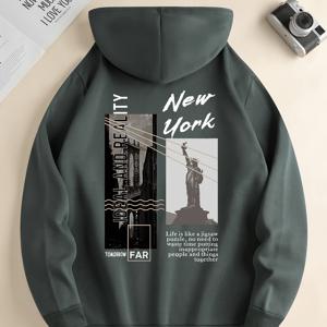 NEW YORK 프린트 후디, 멋진 남성용 후디, 겨울 가을을 위한 남성용 캐주얼 풀오버 후드 스웨트셔츠, 캥거루 포켓 스트리트웨어로 선물하기