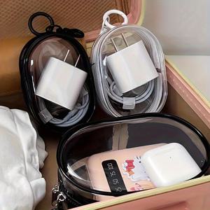 휴대용 미니 클리어 지퍼 수납 가방, 소형 다기능 정리함, 이어폰과 충전기 케이스, 키링 루프가 있는 투명한 여행용 액세서리