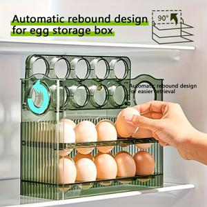 포개기 가능한 냉장고 계란 보관함 - 3층 서랍형, 투명 플라스틱 계란 보관함, 자동 반발력 디자인, 측면 문 열기, 공간 절약