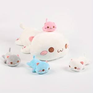 Kawaii Cat Stuffed Animal-18.5 '엄마는 지퍼 배 안에 4 개의 미니 새끼 고양이가있는 박제 고양이, 어린이를위한 시뮬레이션 고양이 장난감 박제 생일 Holloween