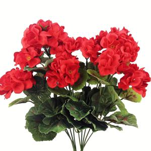 2pcs 인공 제라늄 꽃, 야외 인공 붉은 제라늄 부시 가짜 꽃 꽃 홈 장식, 실내 정원 파티오 무덤 묘지 꽃병 테이블 중심, 겨울 크리스마스 크리스마스 장식을위한 붉은 제라늄