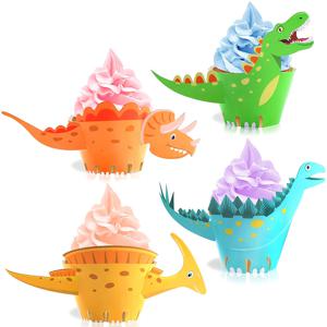 24pcs 공룡 컵케이크 포장, 공룡 파티 용품, 공룡 컵케이크 장식, 생일 파티 용품을 위한 공룡 케이크 장식