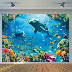 해저 세계 상어 테마의 사진 배경, 비닐 다채로운 산호 해저 생물 사진, 여름 생일 파티 홈 벽 장식 배너 포토 부스 소품