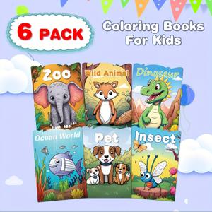 어린이를 위한 6권 동물 색칠 공부책: 야생동물, 공룡, 해양 생물 등 - 재미있고 교육적인 그림 그리기 활동