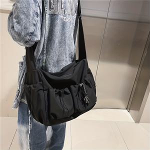 Kpop 나일론 크로스바디 가방, 다중 포켓 어깨 가방, 학교 여행용 캐주얼 메신저 가방