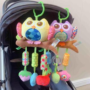 베이비 행잉 래틀 장난감, 그랩 크립 장난감, 치아마개가 있는 귀여운 동물 래틀 장난감, 0-3 세용 유모차 장난감 (보라색 노란색 올빼미)