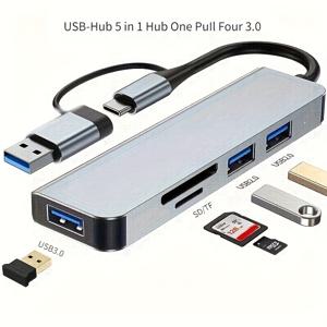 5 In 1 USB 허브 원 드래그 4 3.0 노트북 타입-C 분배기 USB 연장선