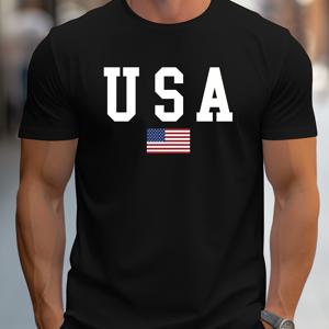 미국 국기 그래픽 프린트가 있는 남성 소설 디자인 티셔츠, 여름을 위한 캐주얼하고 편안한 티셔츠, 남성 옷 상의 일상 활동용